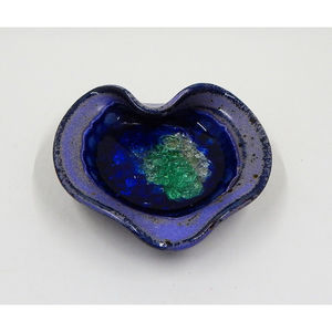 Studio Art Pottery Small Crystalline Glaze Trinket Dish Ashtray Blue Green